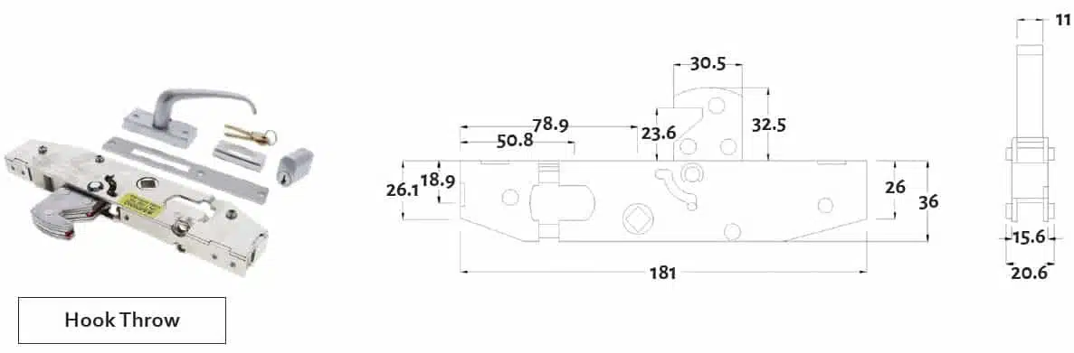 Lenlok C-702 Sliding Door Hook Throw Escape Lever & Cylinder Kit (C-702CLHT) - Image 3
