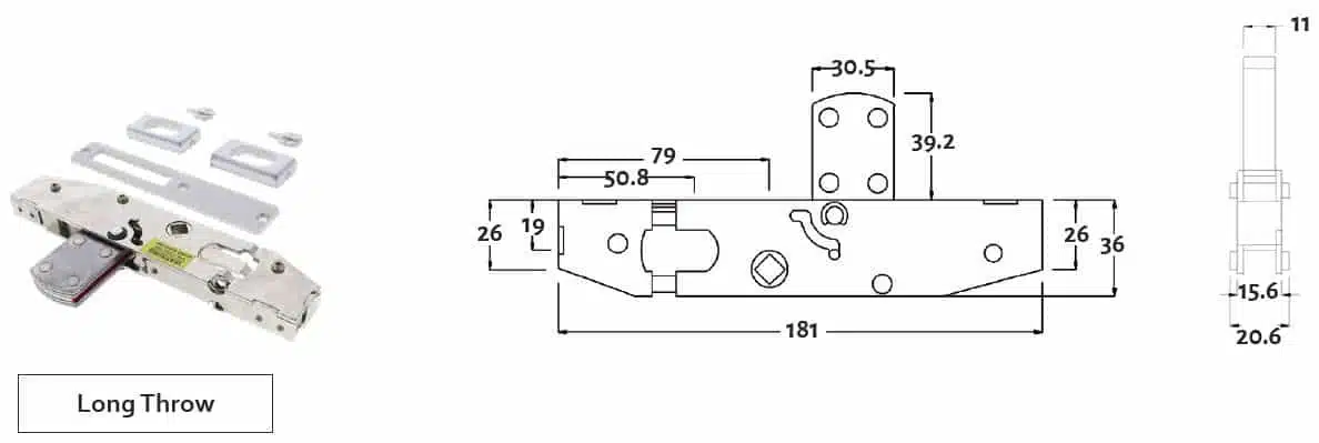 Lenlok C-702 Hinged Door Long Throw Mortice Lock Body - 36mm Bolt (C-702BLT) - Image 2