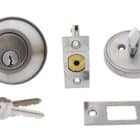Carbine deadbolt lock set including exterior cylinder, interior thumb turn, latch, strike plate, and two keys, carbine single sided deadbolt, carbine alb deadbolt, commercial single cylinder deadbolt, ansi grade 2 deadbolt, thumbturn commercial deadbolt australia, surface mounted deadbolt carbine, carbine commercial deadbolt single sided