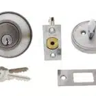 Carbine deadbolt lock set including exterior cylinder, interior thumb turn, latch, strike plate, and two keys, carbine single sided deadbolt, carbine alb deadbolt, commercial single cylinder deadbolt, ansi grade 2 deadbolt, thumbturn commercial deadbolt australia, surface mounted deadbolt carbine, carbine commercial deadbolt single sided