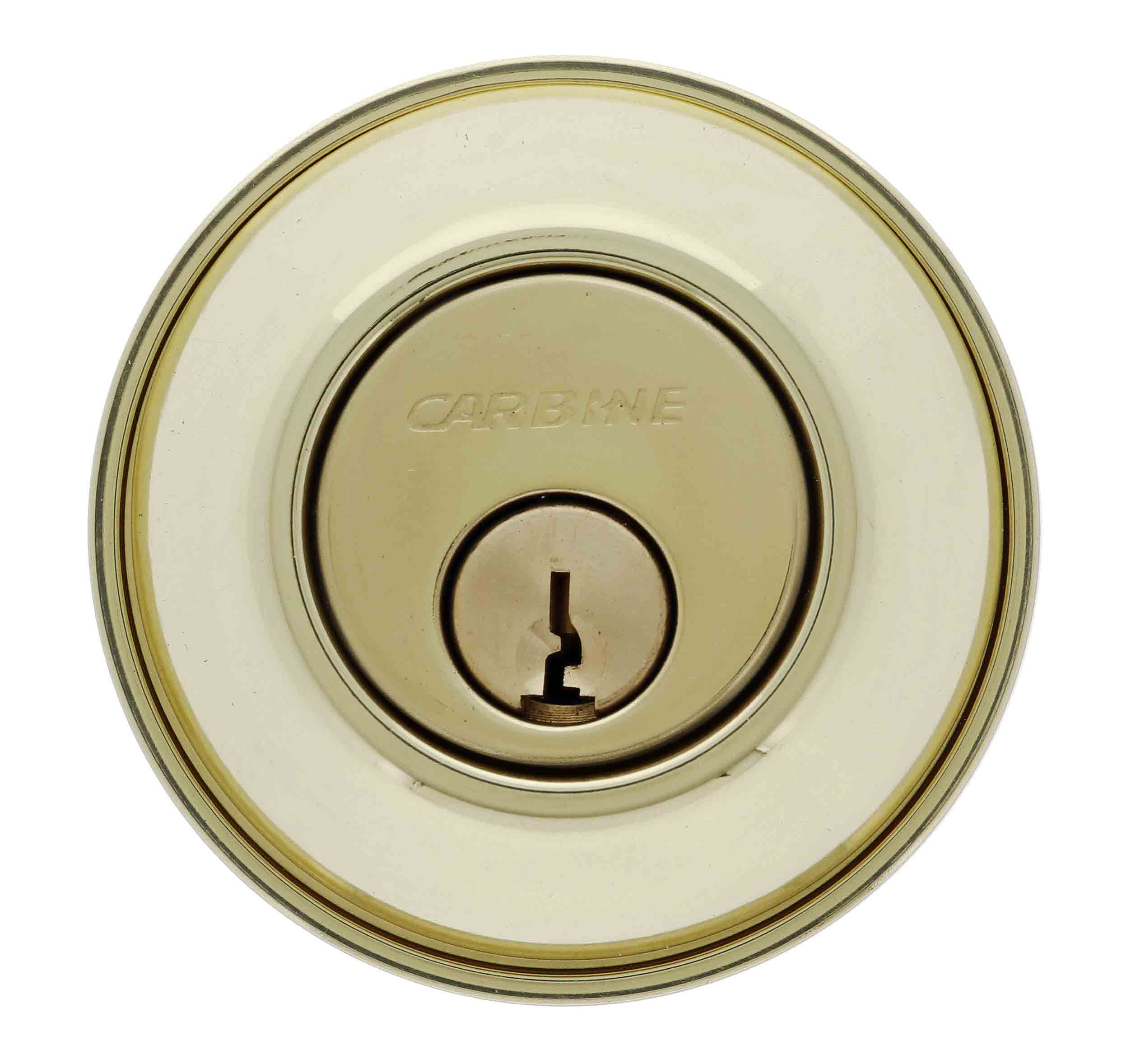 Polished brass Carbine circular lock cylinder with keyhole