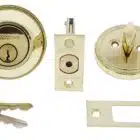 Polished brass Carbine deadbolt lock set with keys, thumbturn, cylinder, latch, and strike plate, carbine single sided deadbolt, carbine alb deadbolt, commercial single cylinder deadbolt, ansi grade 2 deadbolt, thumbturn commercial deadbolt australia, surface mounted deadbolt carbine, carbine commercial deadbolt single sided