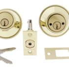 Carbine brass deadbolt lock set including cylinders, latch, strike plate, and two keys