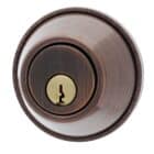 Carbine deadbolt lock cylinder in oil-rubbed bronze with a brass keyhole