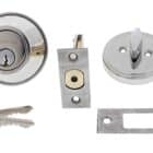 Carbine deadbolt lock set with exterior cylinder, interior thumbturn, latch, strike plate, and two keys, carbine single sided deadbolt, carbine alb deadbolt, commercial single cylinder deadbolt, ansi grade 2 deadbolt, thumbturn commercial deadbolt australia, surface mounted deadbolt carbine, carbine commercial deadbolt single sided