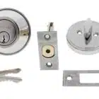 Carbine deadbolt lock set with exterior cylinder, interior thumbturn, latch, strike plate, and two keys, carbine single sided deadbolt, carbine alb deadbolt, commercial single cylinder deadbolt, ansi grade 2 deadbolt, thumbturn commercial deadbolt australia, surface mounted deadbolt carbine, carbine commercial deadbolt single sided