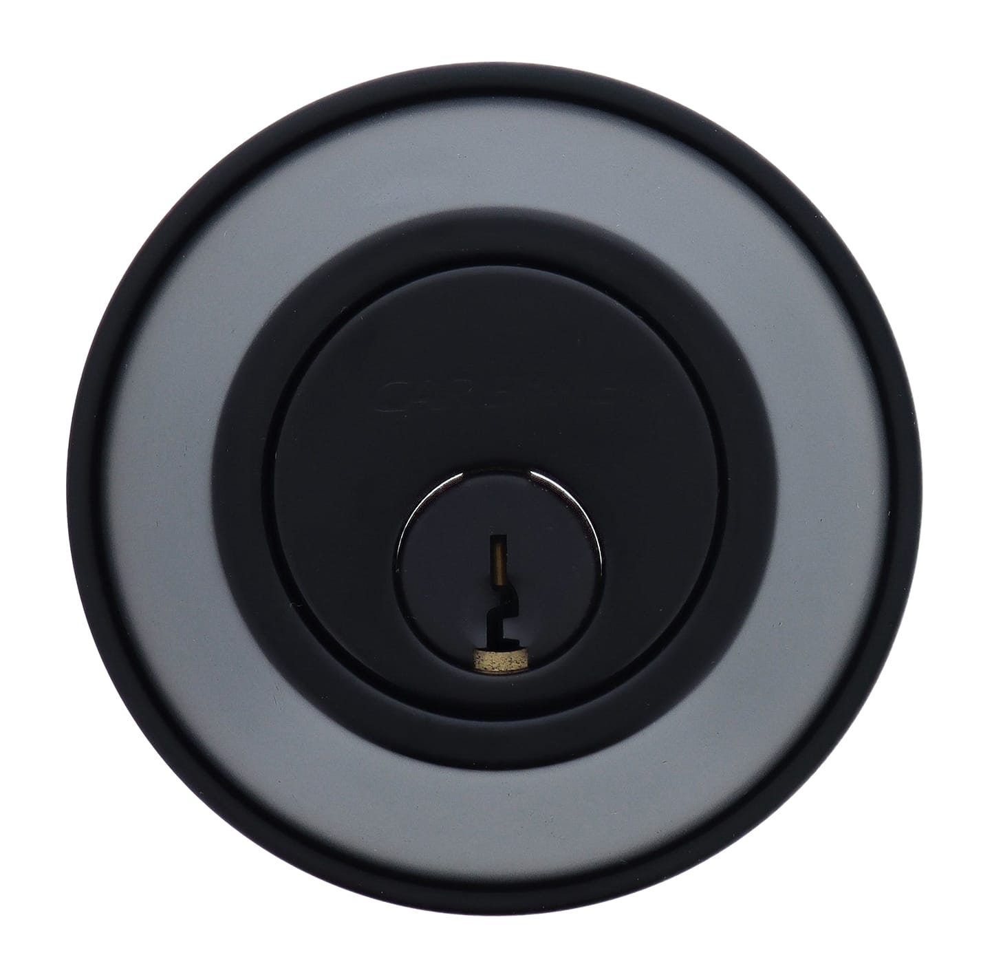 Matte black circular Carbine lock cylinder with a central keyhole