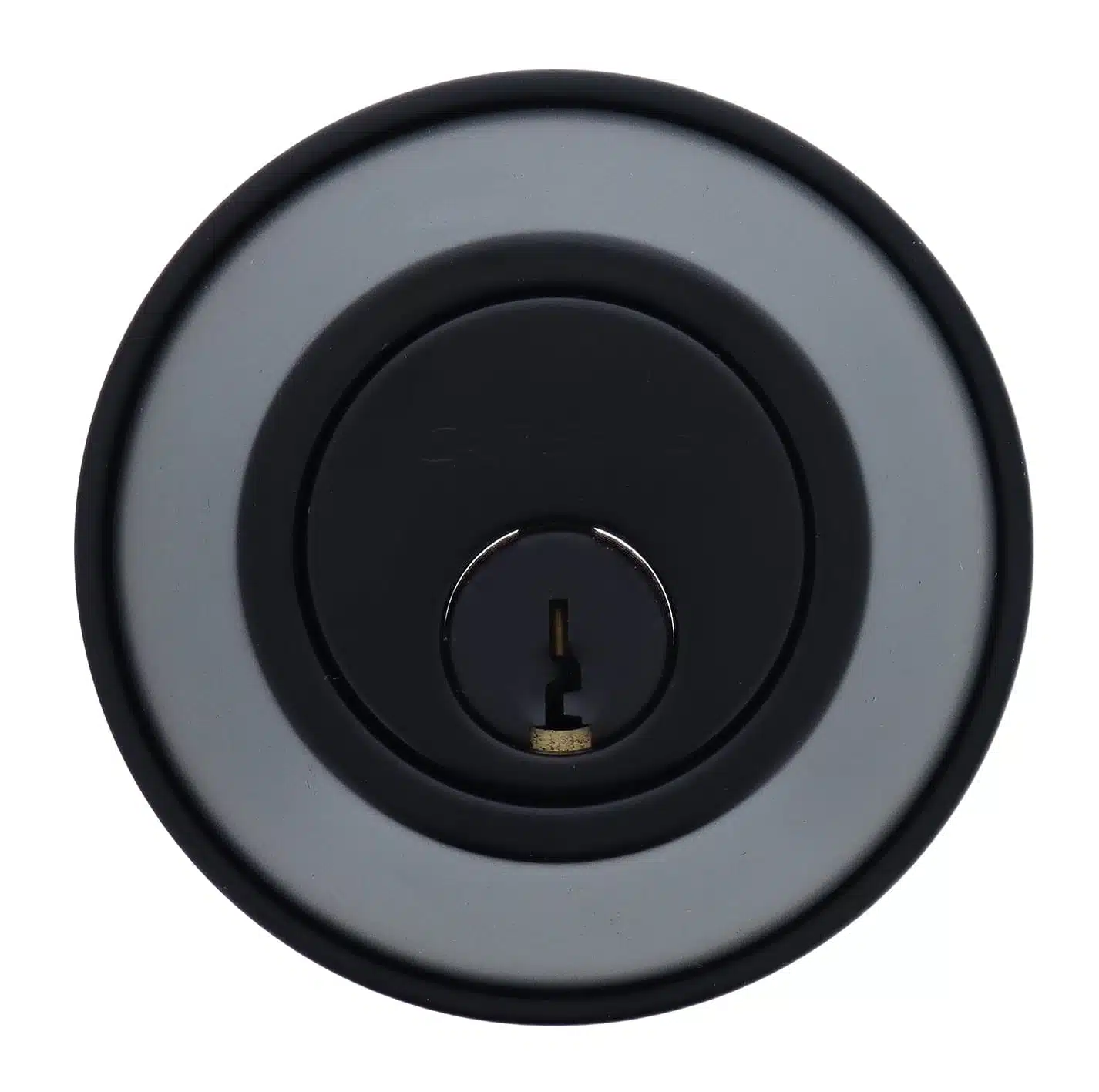 Matte black circular Carbine lock cylinder with a central keyhole