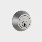 Brushed metal deadbolt cylinder with ATZ brand engraving