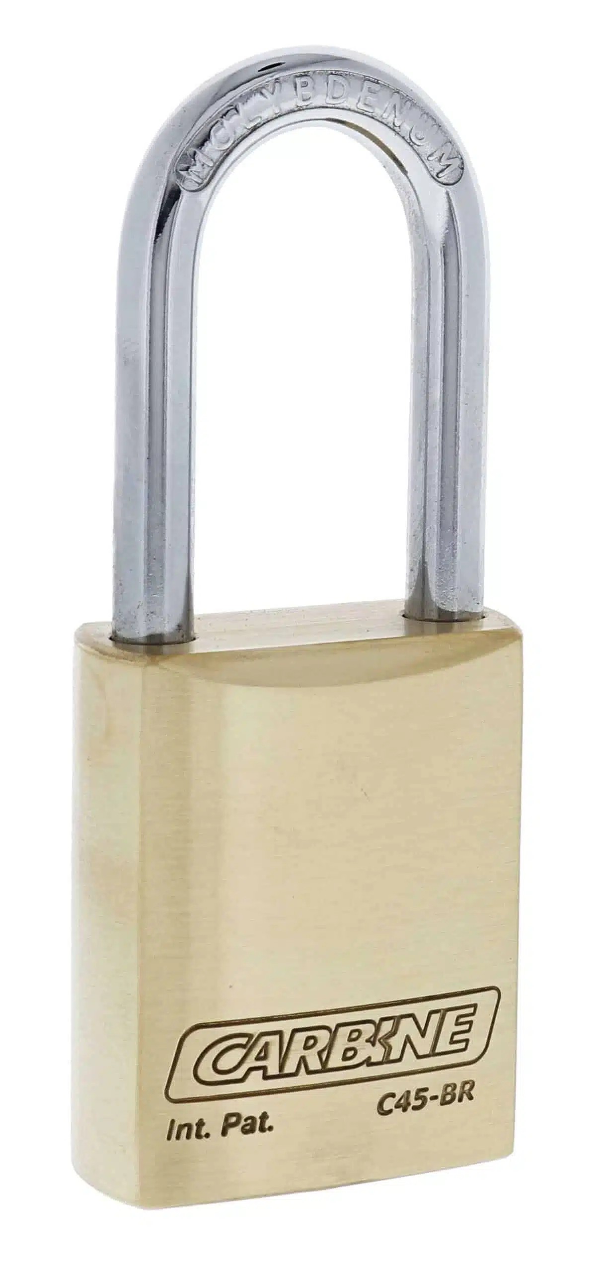 C45-BR-50, carbine c45 brass padlock 50mm, carbine c45 padlock, extended shackle brass padlock, 50mm moly shackle padlock, carbine c45-br 50mm, commercial open shackle padlock, 8mm brass padlock australia