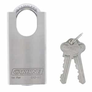 C45-BRNP-SP-SS, carbine c45 protected brass padlock, carbine c45 padlock, nickel plated protected padlock, brass shrouded padlock, 8mm stainless shackle padlock, marine shrouded padlock australia, weatherproof closed shackle padlock