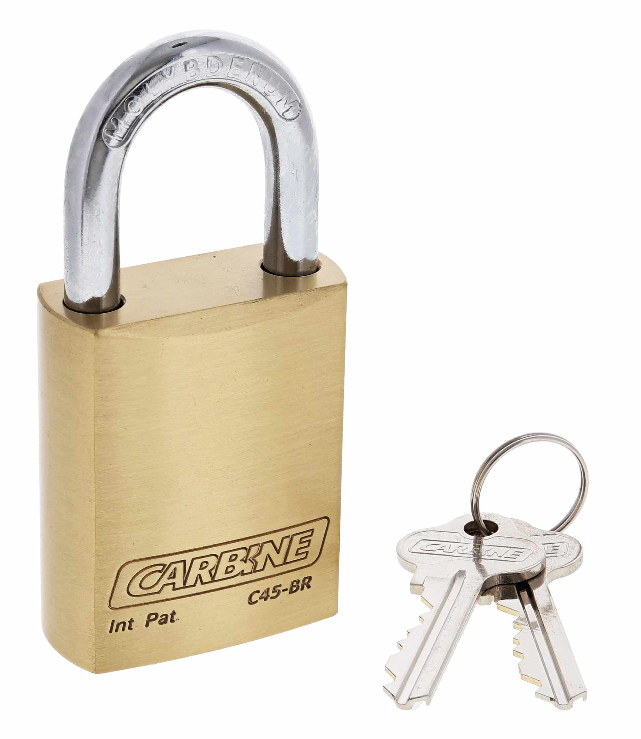 C45-BR, carbine c45 brass padlock 30mm, carbine c45 padlock, standard shackle brass padlock, 30mm moly shackle padlock, carbine c45-br 30mm, commercial open shackle padlock, 8mm brass padlock australia