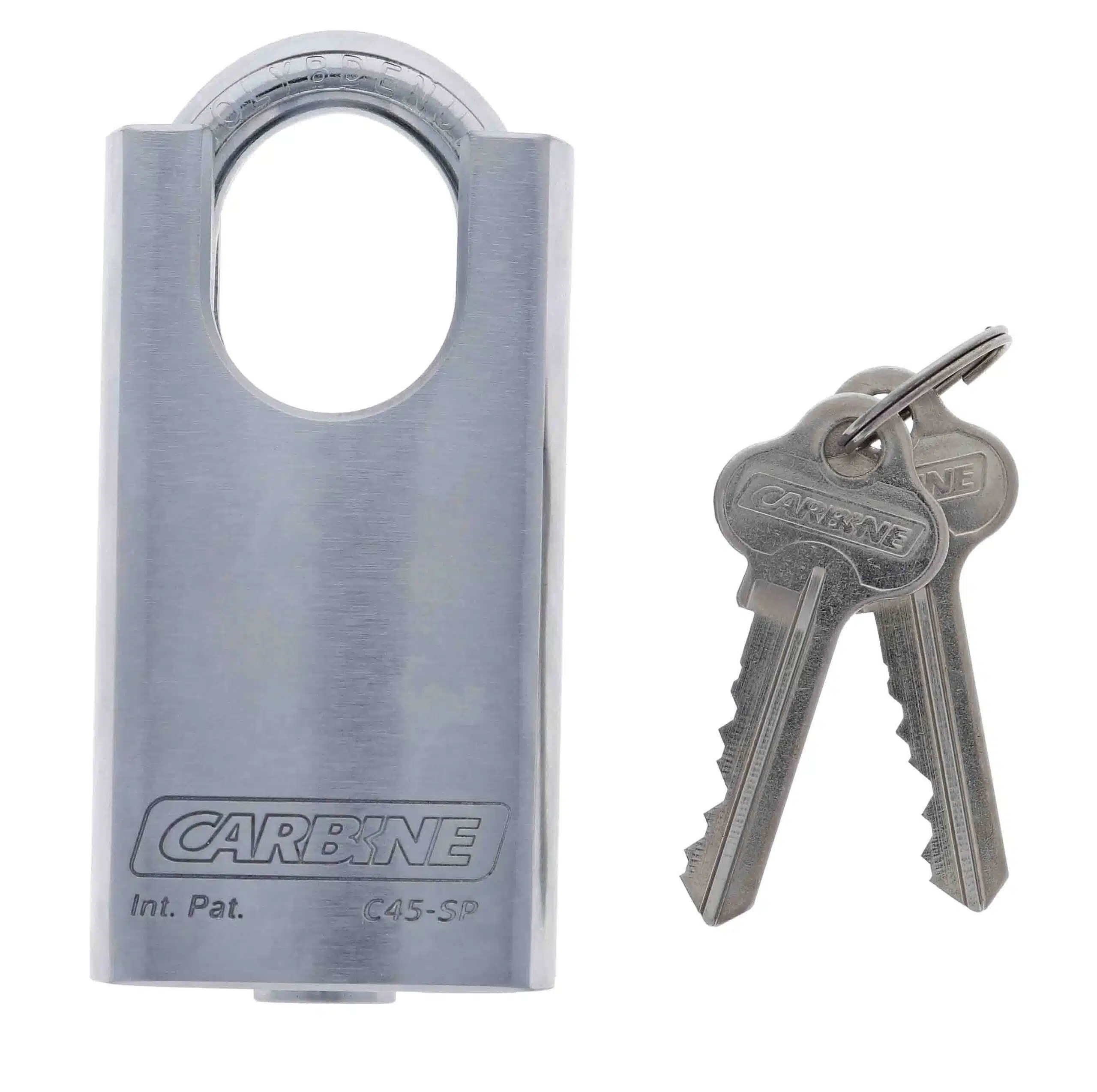 C45-SP, carbine c45 protected padlock, carbine c45 padlock, shrouded steel padlock 8mm, protected shackle padlock, 8mm moly shackle padlock, commercial closed shackle padlock australia, anti drill steel padlock 45mm