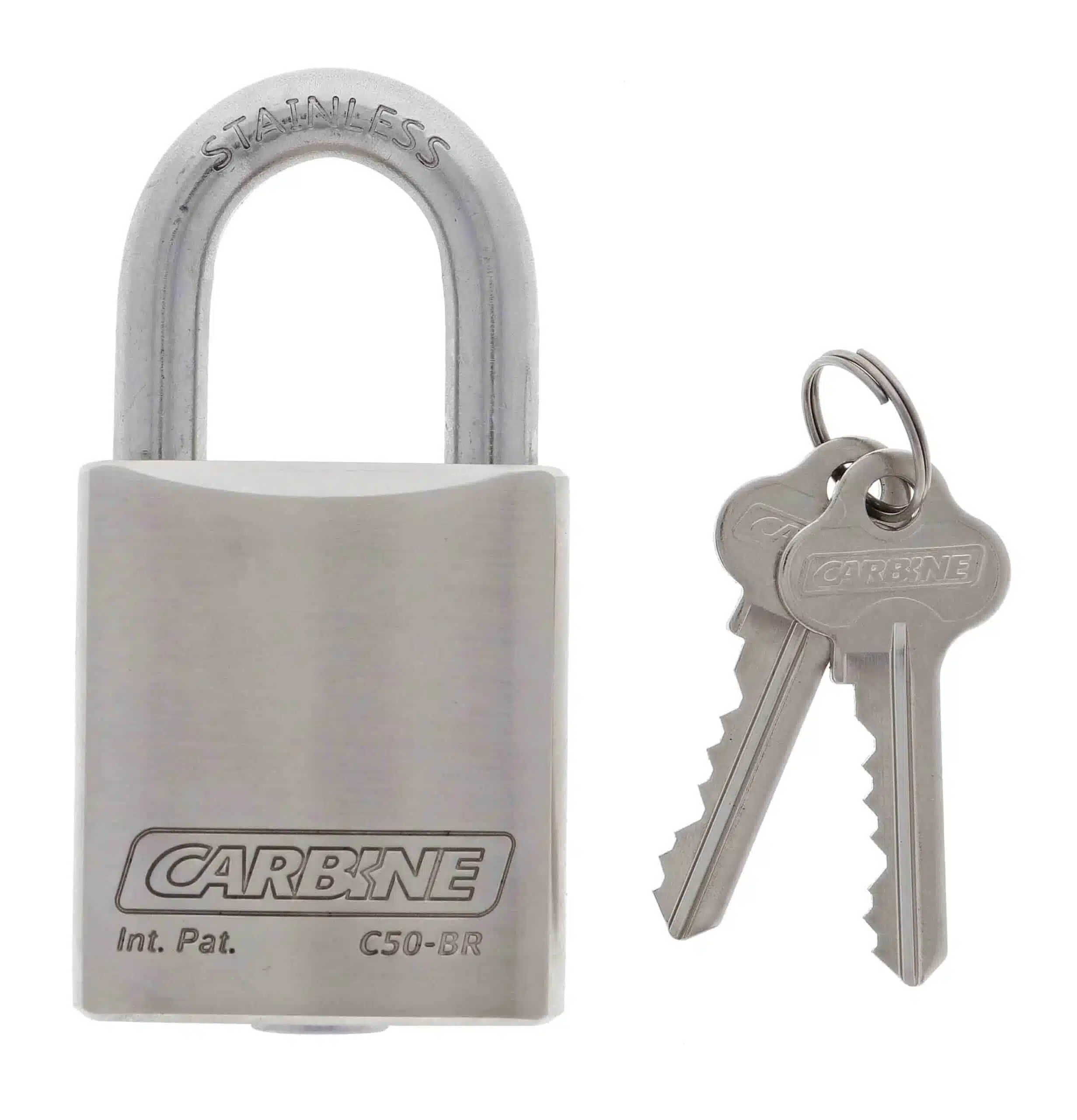 C50-BR-SS, carbine c50 brass padlock, carbine c50 padlock, 30mm stainless shackle padlock, marine brass padlock, commercial brass padlock, 9.5mm shackle brass padlock australia, weatherproof brass padlock
