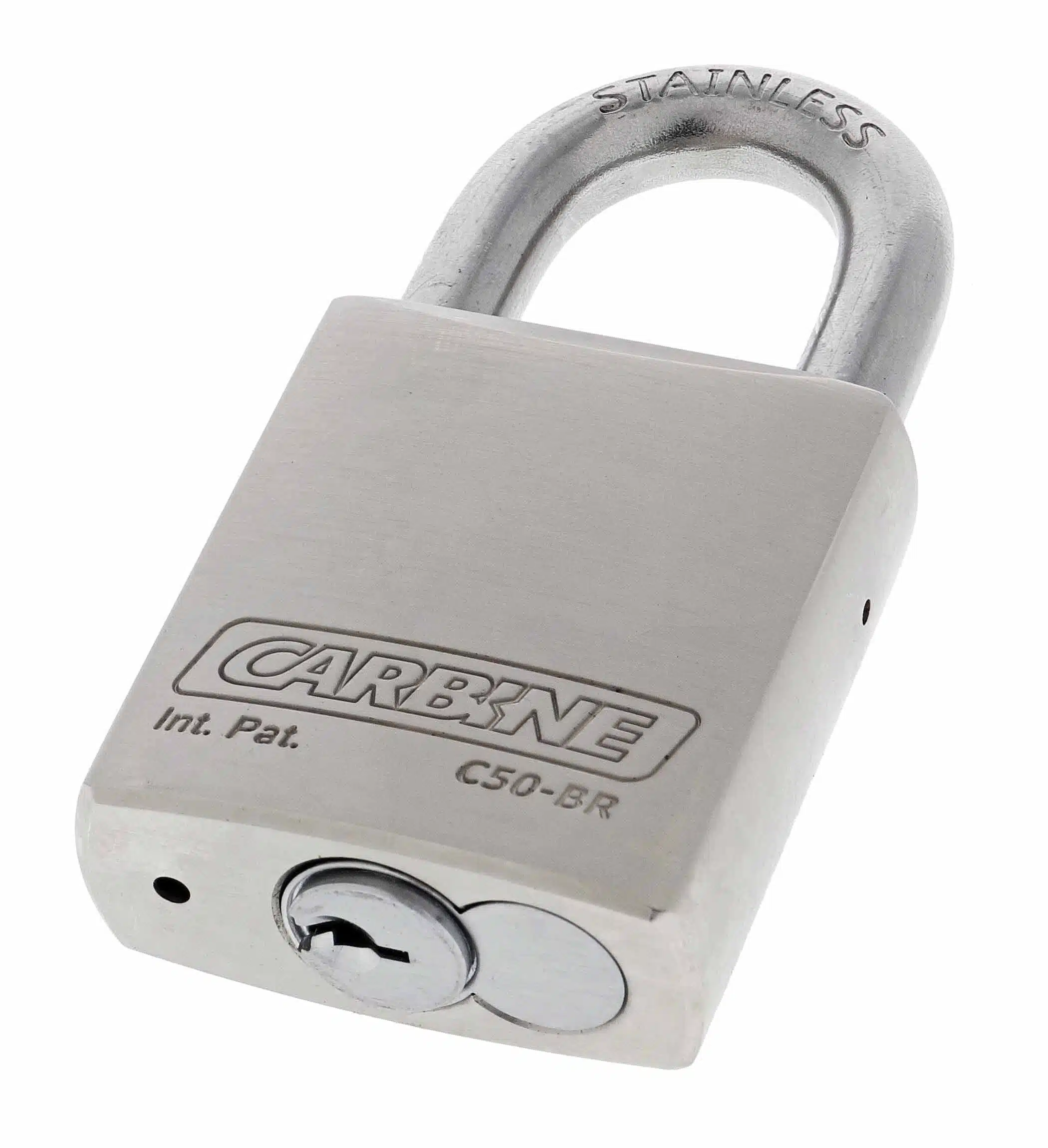 C50-BR-SS, carbine c50 brass padlock, carbine c50 padlock, 30mm stainless shackle padlock, marine brass padlock, commercial brass padlock, 9.5mm shackle brass padlock australia, weatherproof brass padlock