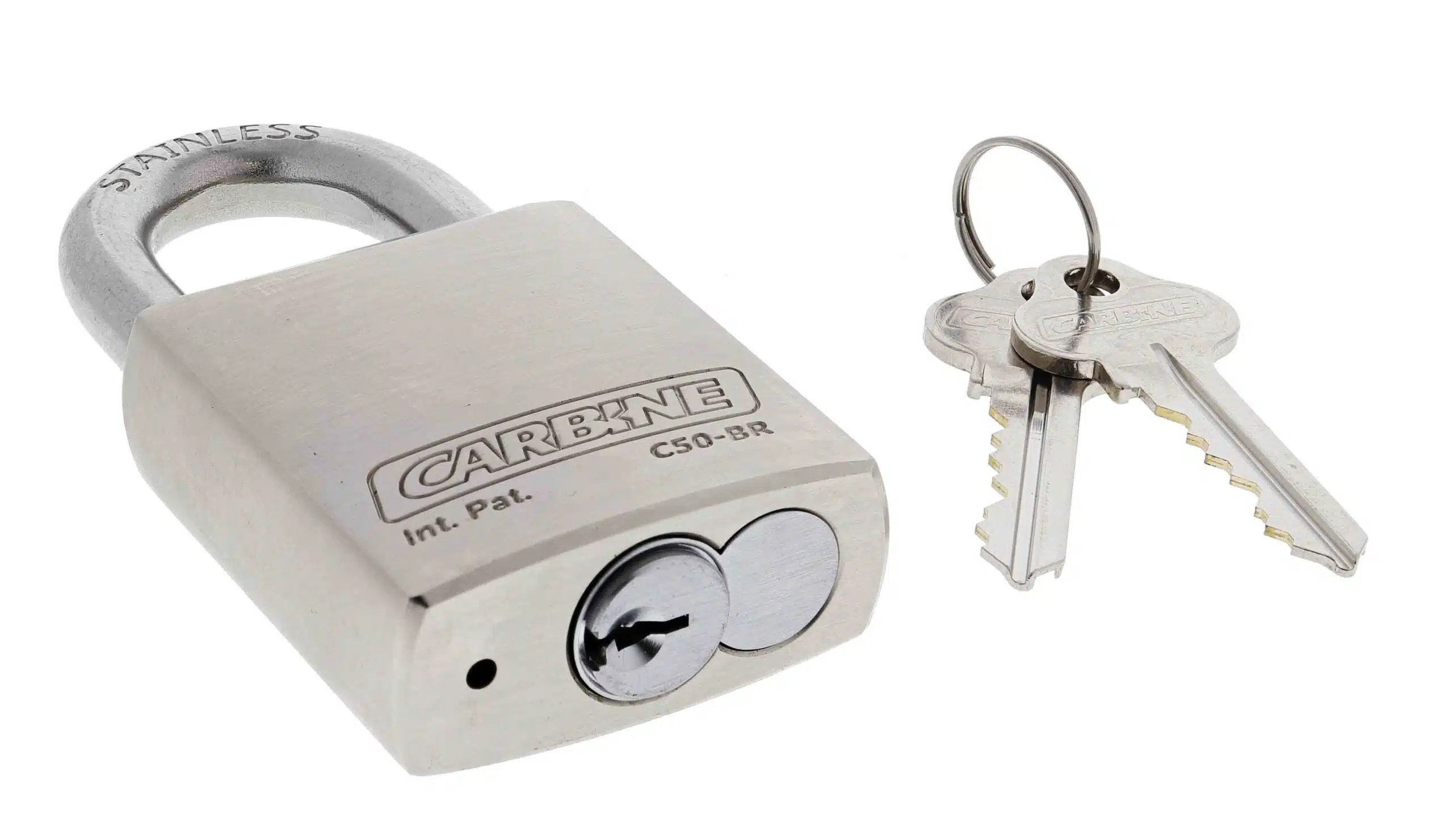 C50-BR-SS, carbine c50 brass padlock, carbine c50 padlock, 30mm stainless shackle padlock, marine brass padlock, commercial brass padlock, 9.5mm shackle brass padlock australia, weatherproof brass padlock