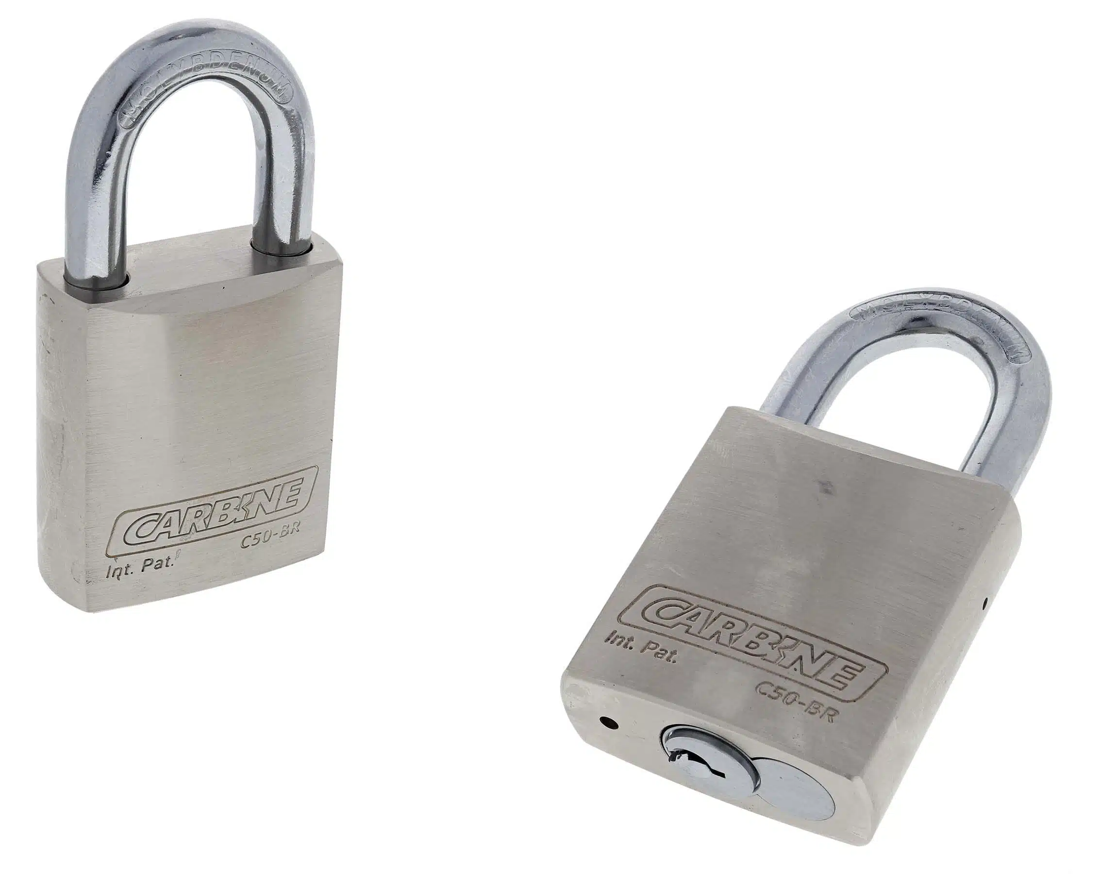 C50-BR, carbine c50 brass padlock, carbine c50 padlock, 30mm moly shackle brass padlock, commercial brass padlock, heavy duty open shackle padlock, 9.5mm shackle brass padlock australia, rekeyable brass padlock