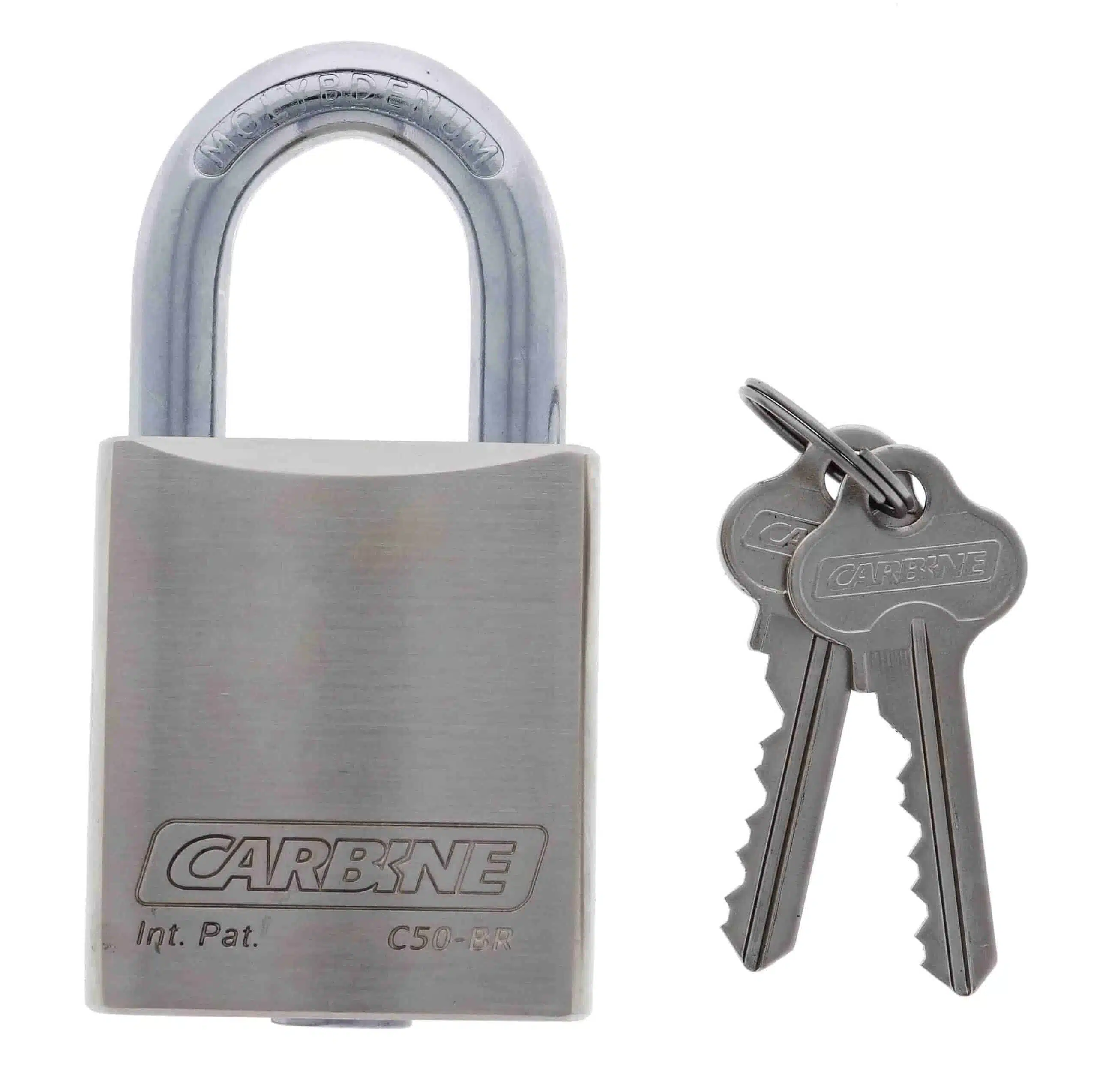 C50-BR, carbine c50 brass padlock, carbine c50 padlock, 30mm moly shackle brass padlock, commercial brass padlock, heavy duty open shackle padlock, 9.5mm shackle brass padlock australia, rekeyable brass padlock