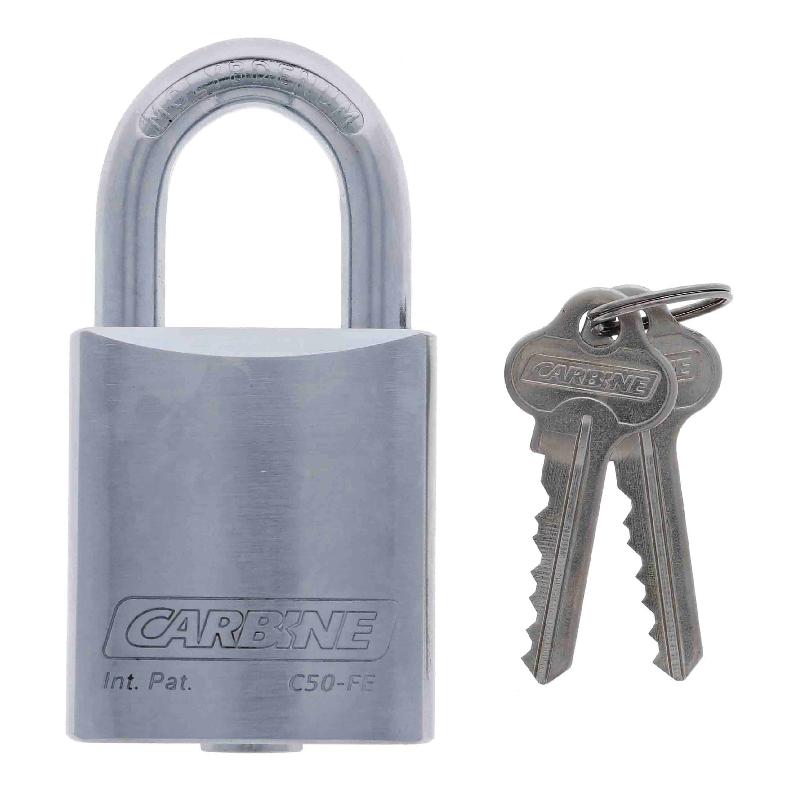 C50-FE_IMAGE02_C3njWhH C50-FE, carbine c50 steel padlock, carbine c50 padlock, 30mm moly shackle padlock, commercial steel padlock, heavy duty open shackle padlock, 9.5mm shackle padlock australia, rekeyable steel padlock