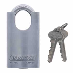 C50-SP, carbine c50 protected padlock, carbine c50 padlock, shrouded steel padlock, protected shackle padlock, 9.5mm moly shackle padlock, commercial closed shackle padlock australia, anti drill steel padlock