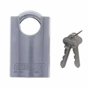 C60-SP, carbine c60 protected padlock, carbine c60 padlock, shrouded steel padlock, protected shackle padlock, 11mm moly shackle padlock, commercial closed shackle padlock australia, anti drill steel padlock
