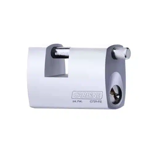 C731-FE, carbine c731 monoblock padlock, carbine c731 padlock, carbine monoblock padlock, 89mm steel monoblock padlock, shutter padlock pd cylinder, rectangular monoblock padlock australia, rekeyable commercial steel padlock