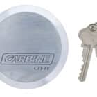 C73FL-FE, carbine c73 puck style padlock, carbine c73 puck padlock, flat back puck padlock, steel puck style padlock, hidden shackle van lock, round puck padlock, commercial container padlock australia