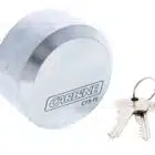 C73FL-FE, carbine c73 puck style padlock, carbine c73 puck padlock, flat back puck padlock, steel puck style padlock, hidden shackle van lock, round puck padlock, commercial container padlock australia