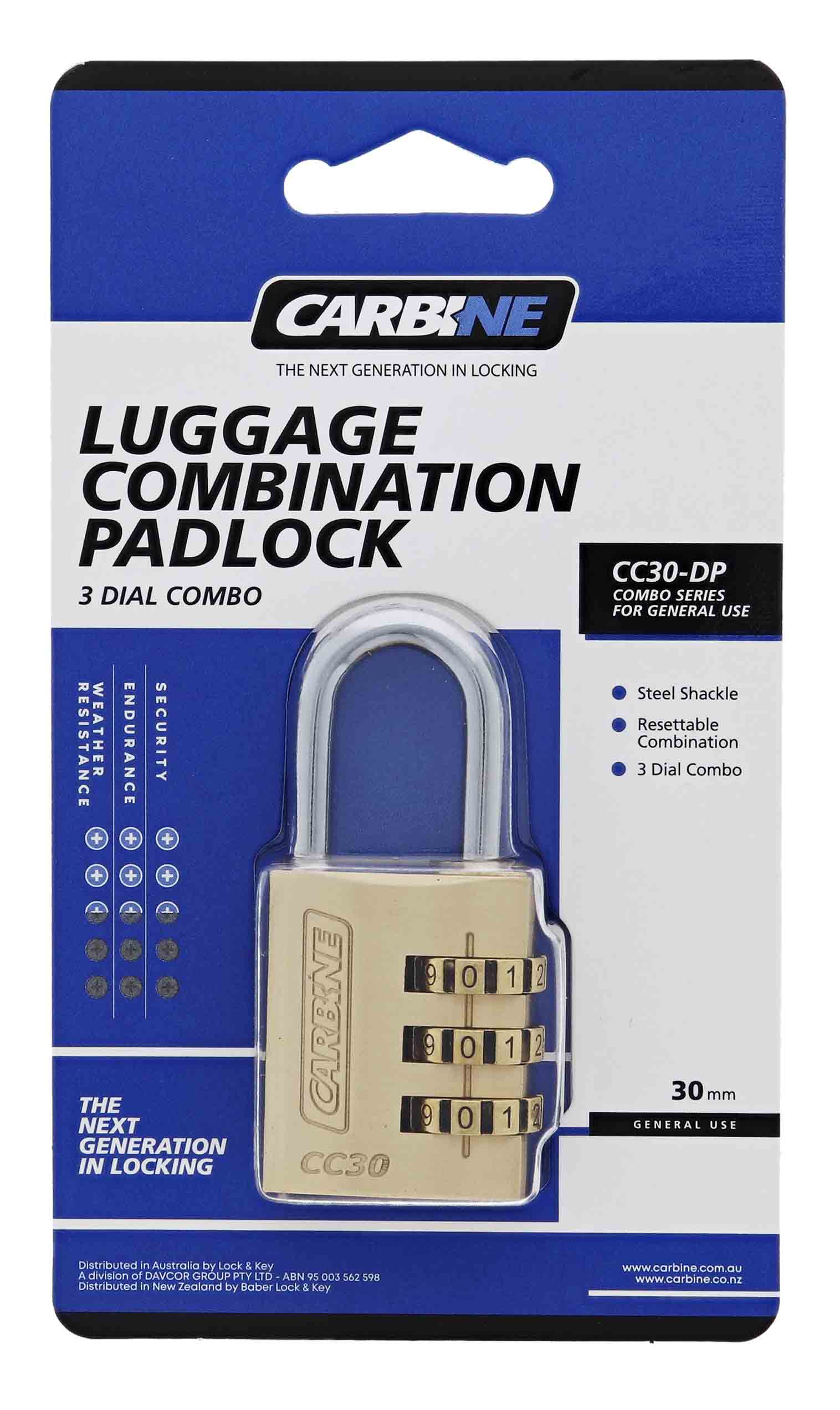 CC30-DP, Carbine CC30 Combination Padlock, Carbine padloc, padlocks, combination padlock