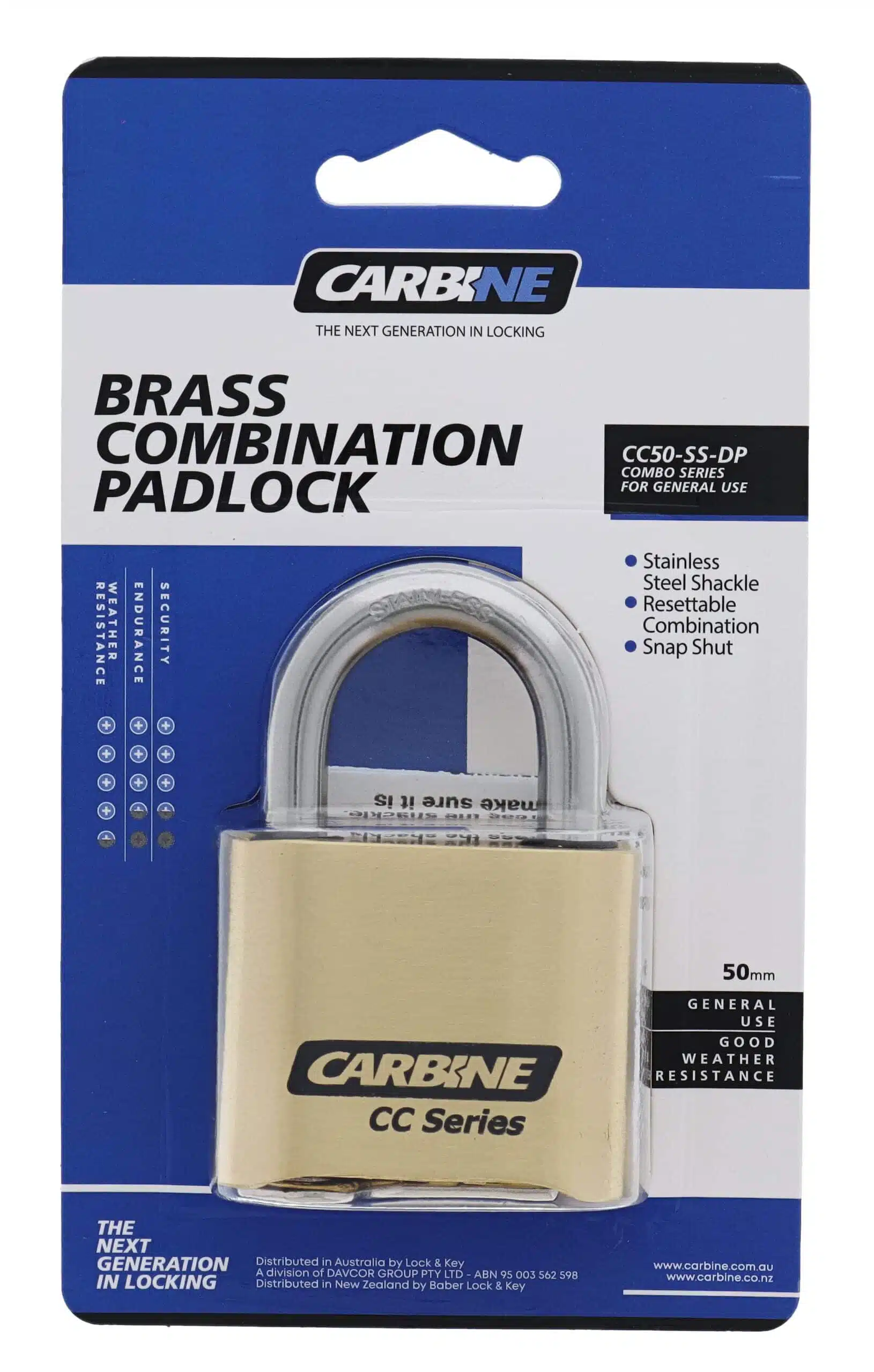 CC50-SS-DP, carbine padlocks, padlock, combination padlock, carbine cc50 brass combination padlock