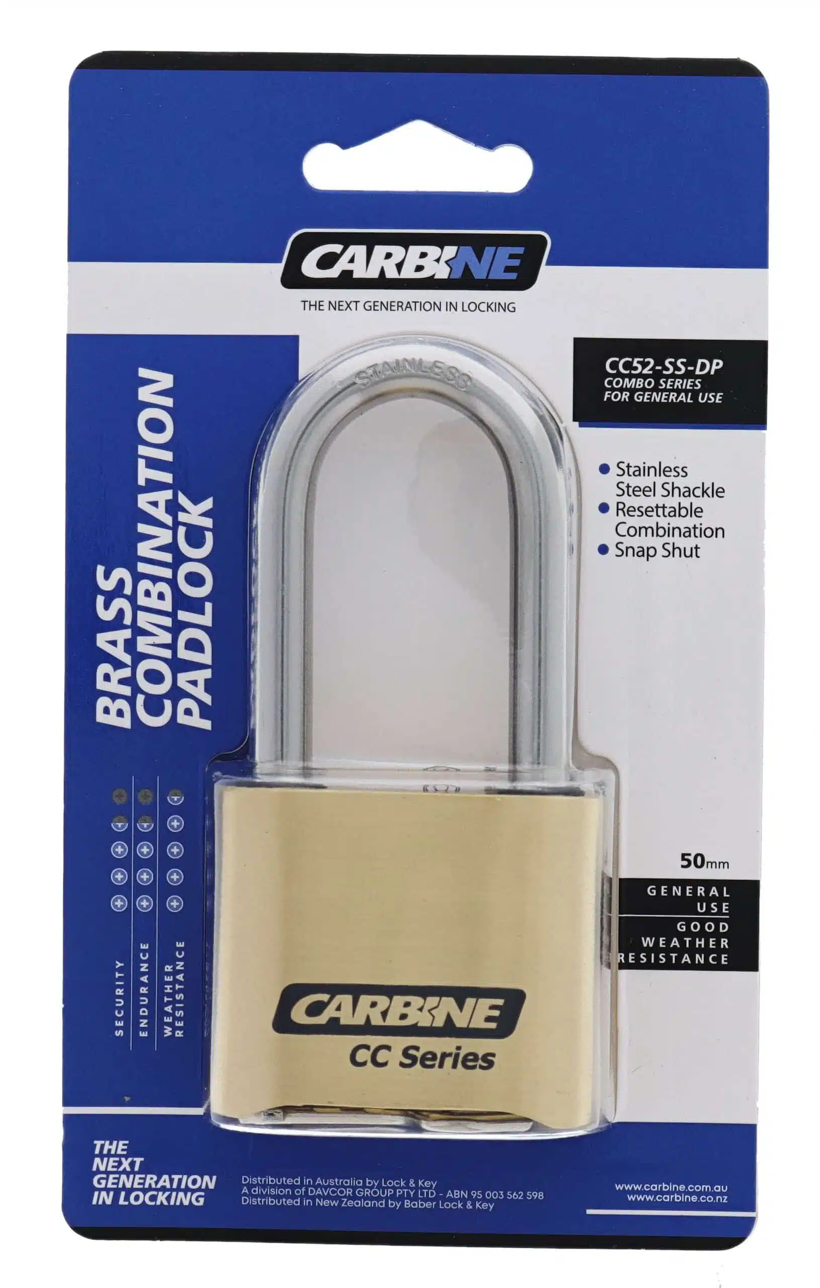 Carbine CC52 Brass Combination Padlock, CC52-SS-DP, padlock, padlocks, carbine padlock, combination padlock