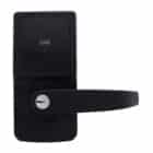 carbine cel digital leverset, CEL-3IN1-SL8, Black smart door lock with touchscreen keypad, card reader, and lever handle with keyhole