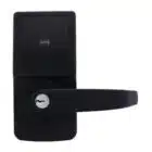 carbine cel digital leverset, CEL-3IN1-SL8, Black smart door lock with touchscreen keypad, card reader, and lever handle with keyhole
