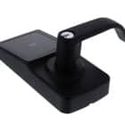 carbine cel digital leverset, CEL-3IN1-SL8, Black electronic door handle with a lever, keyhole, and integrated card reader pad