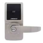 carbine cel digital leverset, CEL-3IN1-SL8, Carbine electronic door lock with keypad, card reader, and lever handle in a brushed metal finish