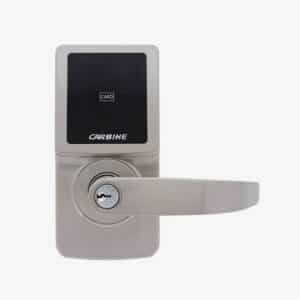 carbine cel digital leverset, CEL-3IN1-SL8, Carbine digital door lock with touchscreen keypad, card reader, key override, and lever handle