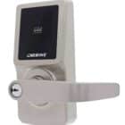carbine cel digital leverset, CEL-3IN1-SL8, Carbine digital door lock with lever handle, touchscreen keypad, and card reader in a brushed metal finish