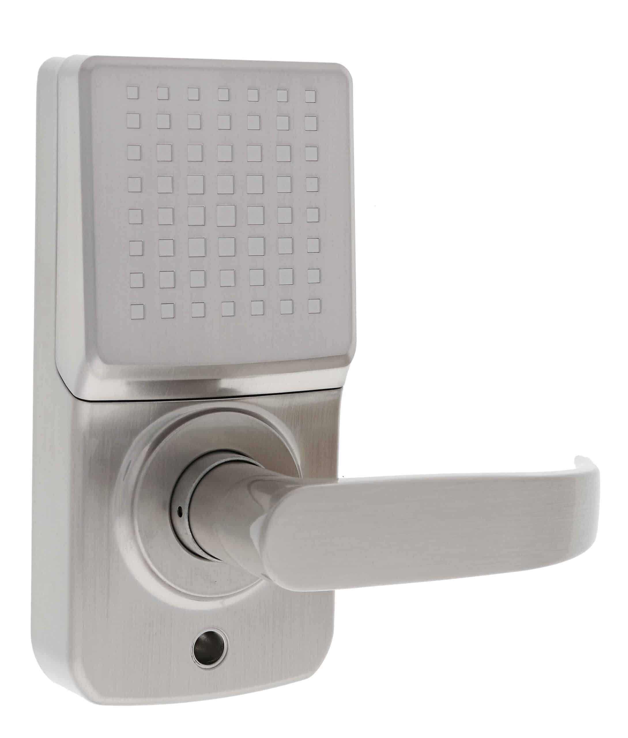 carbine cel digital leverset, CEL-3IN1-SL8, Satin nickel electronic door lever with an integrated keypad