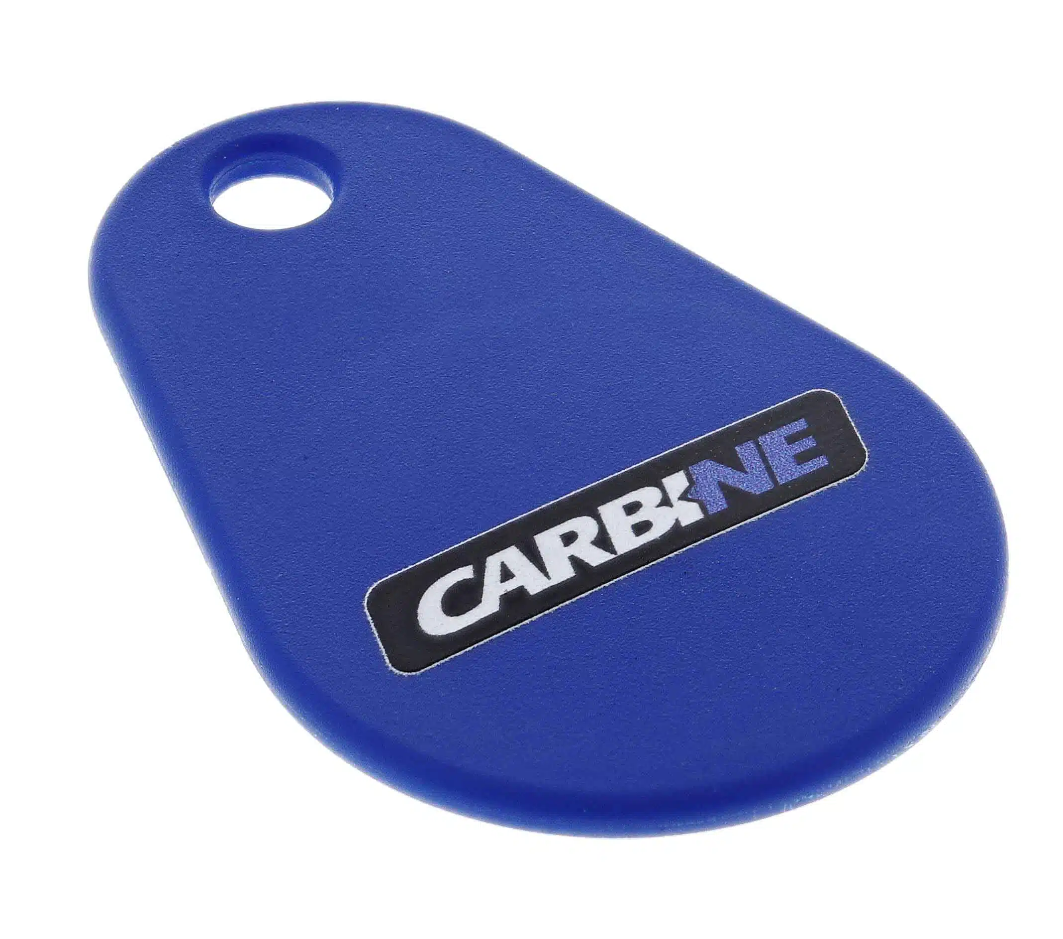 carbine cel digital accessories, carbine cel rfid cards, mifare 13.56mhz fobs, carbine cel2 digital accessories, rfid phone stickers digital lock, carbine digital lock accessories australia, cel 3in1 access media, CEL-RFID, Blue teardrop-shaped key fob with the CARBINE logo