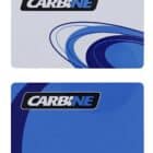 Two CARBINE brand cards: one white with blue circular patterns and one blue with a dark blue swoosh