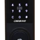 Carbine digital door lock with touchscreen keypad, card reader, and key cylinder, digital deadbolt, matte black