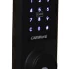 Carbine digital door lock with touchscreen keypad, card reader, and key cylinder, digital deadbolt, matte black