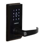 Black Carbine electronic door lock with a backlit keypad, card reader, and lever handle
