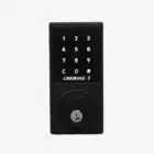 carbine cel2 digital deadbolt bluetooth, Carbine electronic door lock with a black numeric keypad, Bluetooth icon, and a manual key cylinder