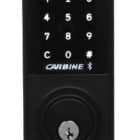carbine cel2 digital , deadbolt bluetoothBlack Carbine smart lock featuring a numeric keypad, Bluetooth icon, and a physical keyhole