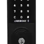 carbine cel2 digital , deadbolt bluetoothBlack Carbine smart lock featuring a numeric keypad, Bluetooth icon, and a physical keyhole