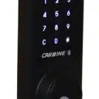 carbine cel2 digital deadbolt bluetooth, Black Carbine smart lock featuring a numeric keypad, Bluetooth icon, and a physical keyhole