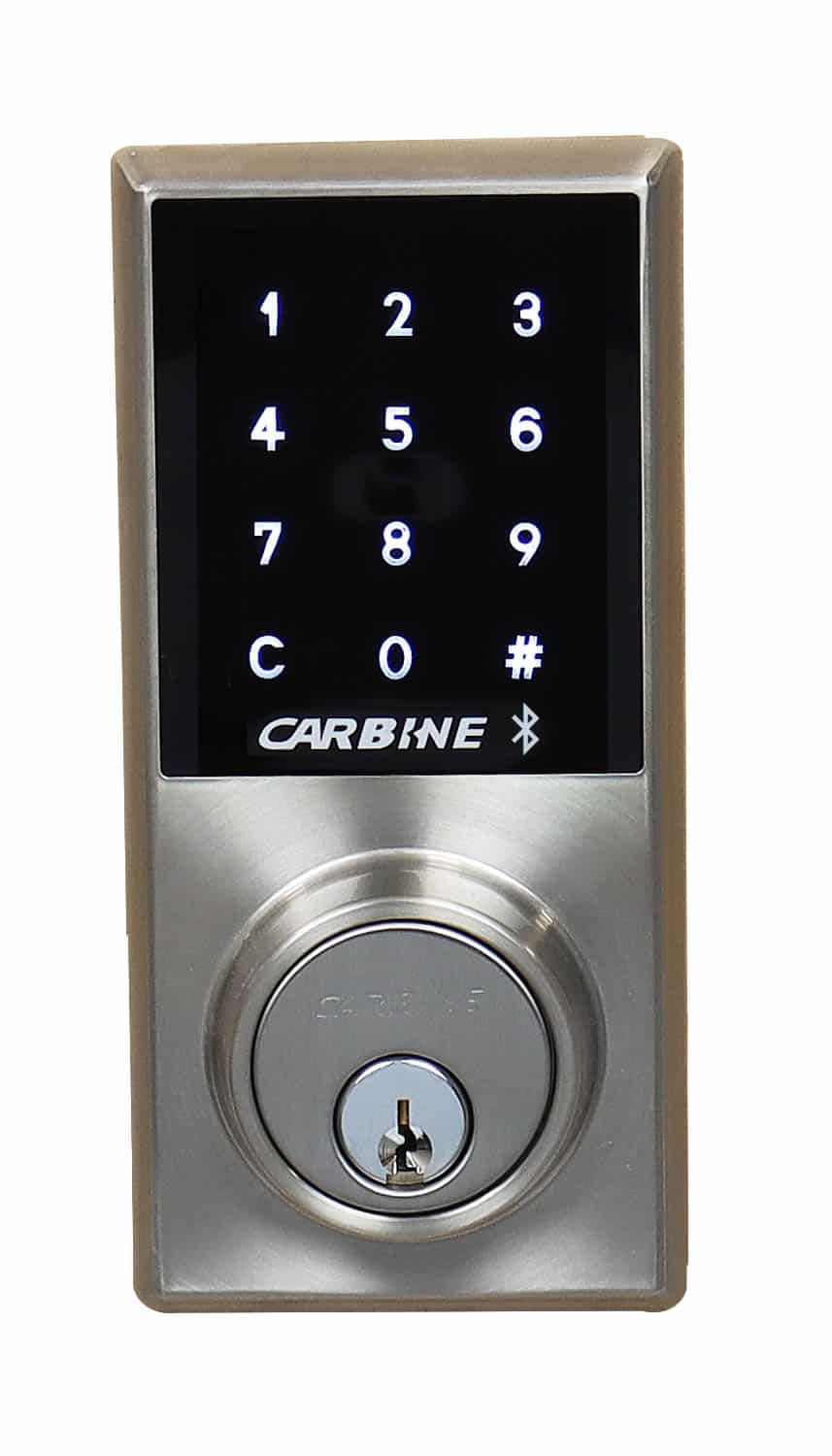 carbine cel2 digital deadbolt bluetooth, Carbine digital door deadboltwith a backlit touchscreen keypad and a physical key cylinder,