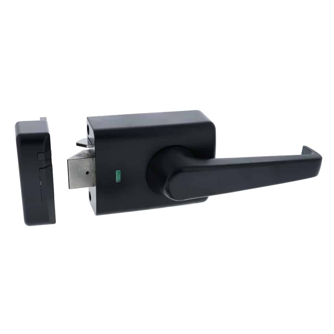 Carbine Alpha Single Cylinder Deadlatch Lever Matte Black - AS1428 Rim Lock (CRD-1L1-SGL-MB) - Image 1