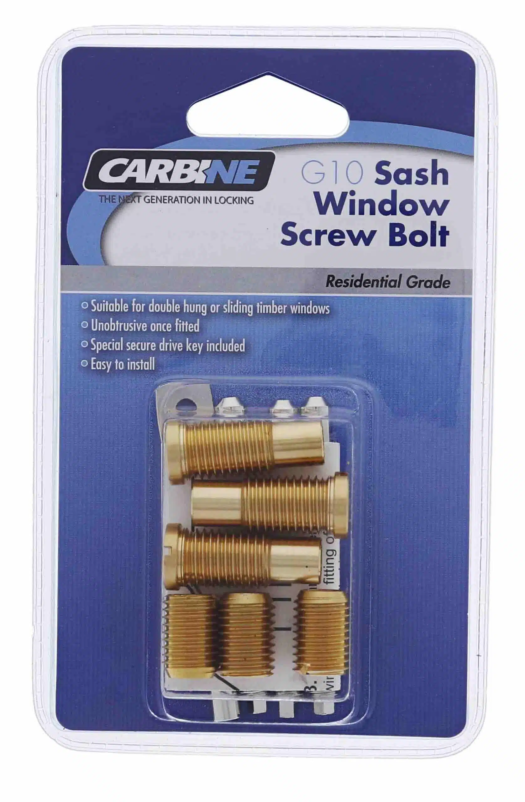 Carbine G10DS Dual Screw Sash Window Bolt - 3 Pack Brass With Key (G10DS) - Image 2